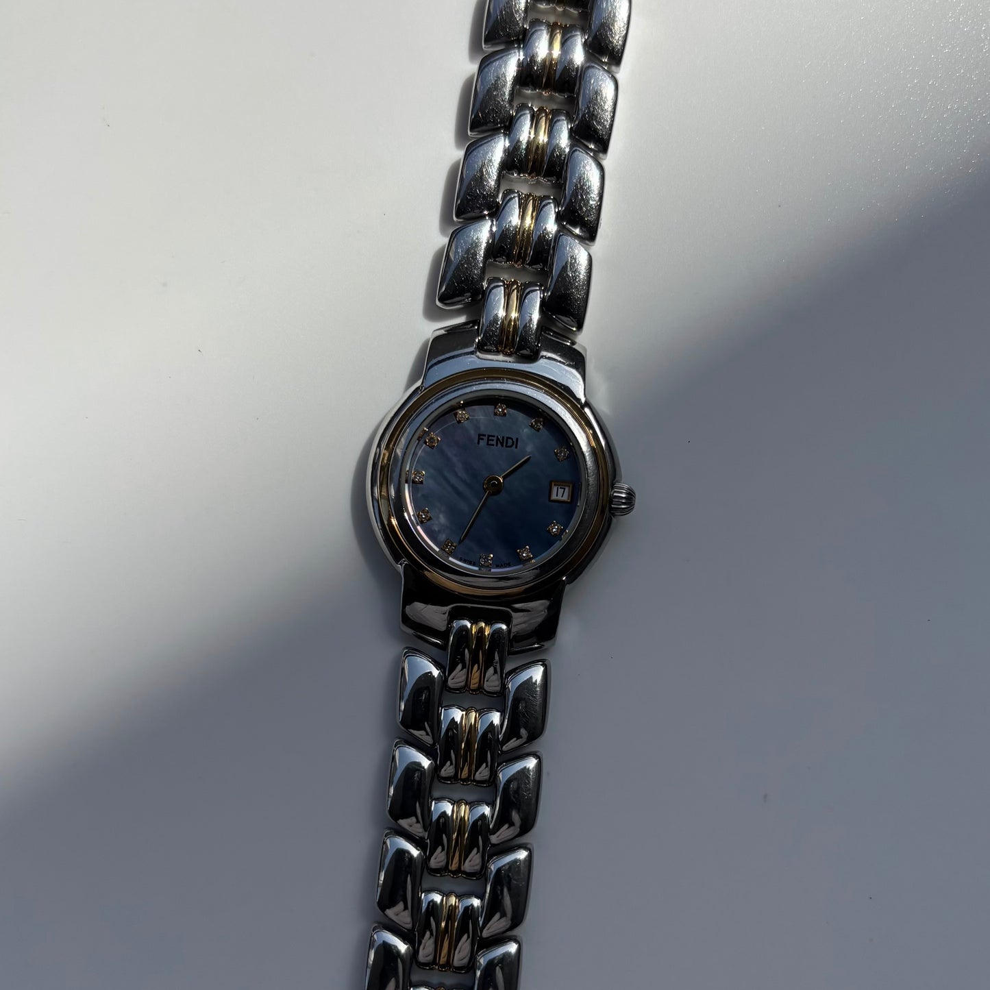 Fendi 1990s Seashell Dial Date Two Tone Watch