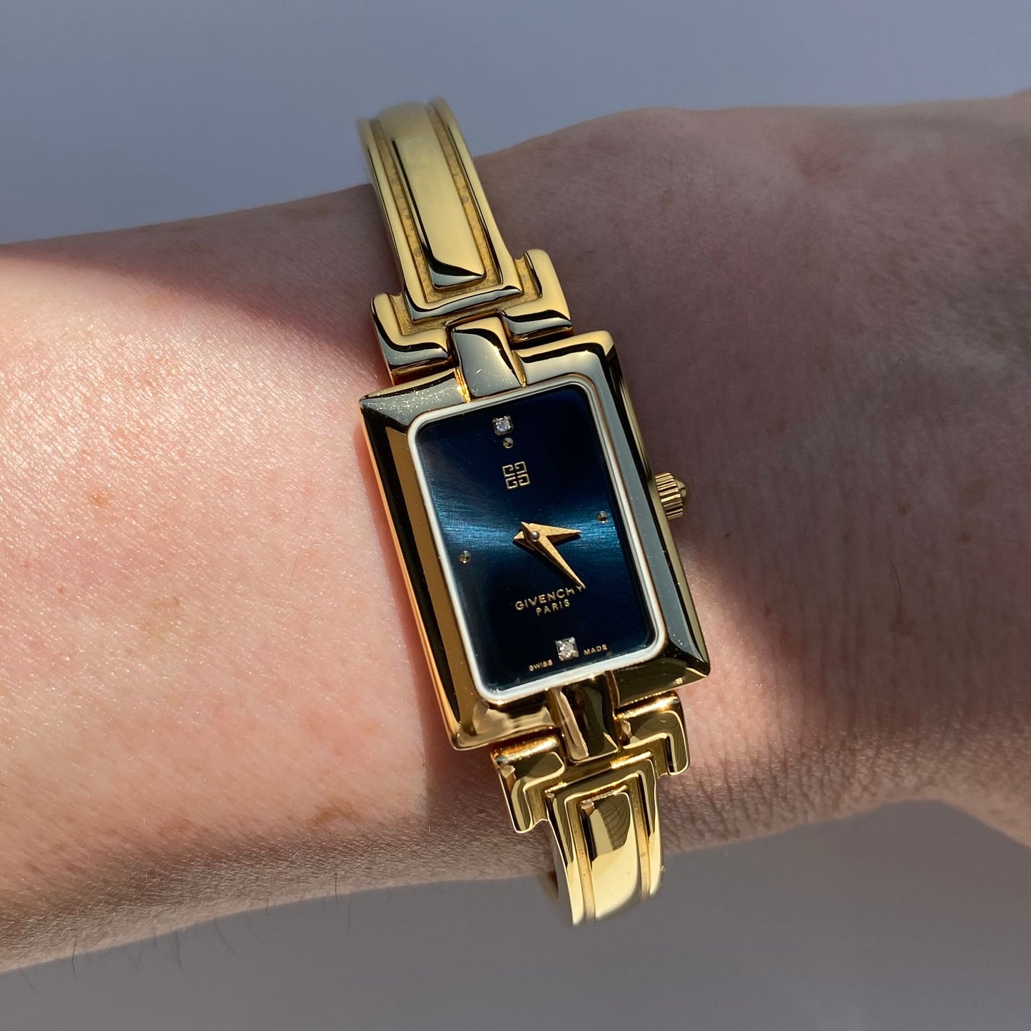 Givenchy 1990s Navy Dial Gold Plated Bangle Watch
