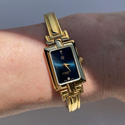 Givenchy 1990s Navy Dial Gold Plated Bangle Watch