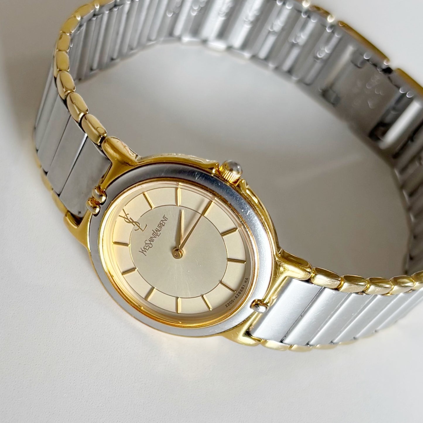 Yves Saint Laurent 1990s Round Dial Two Tone Watch