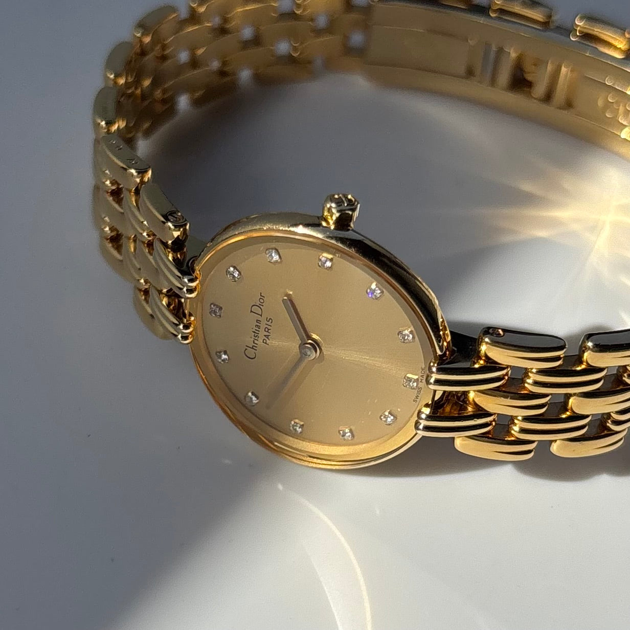 Dior 1990s Round Gold Dial Gold Plated Watch