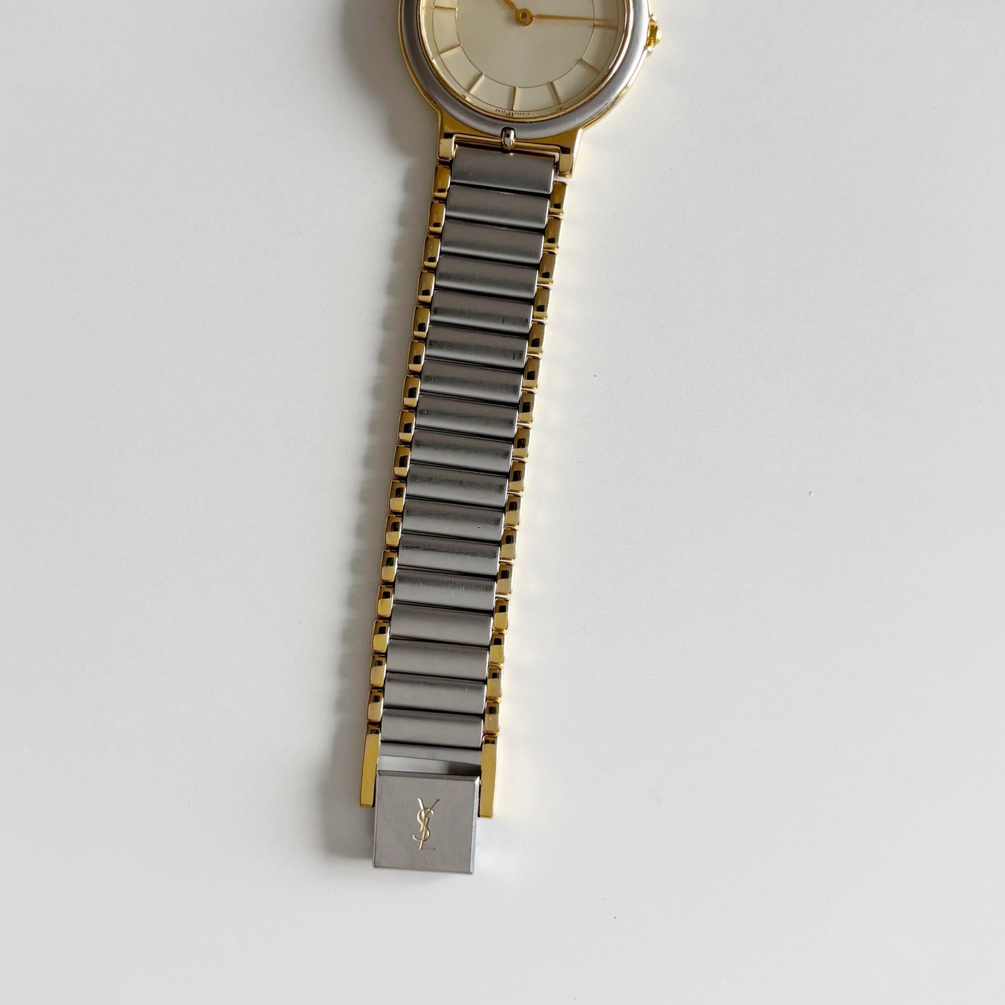 Yves Saint Laurent 1990s Round Dial Gold Plated Two Tone Watch (Large)