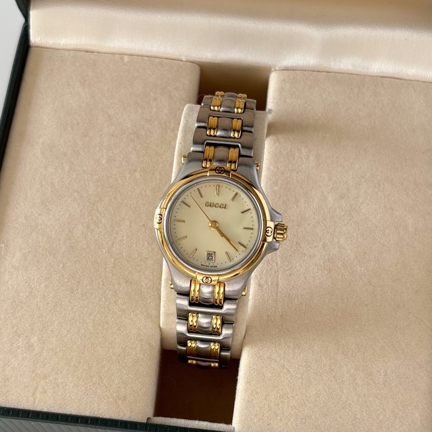 Gucci 1990s Date Round Dial Two Tone Watch