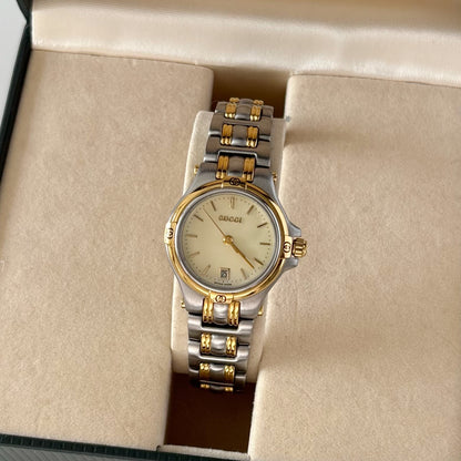Gucci 1990s Date Round Dial Two Tone Watch