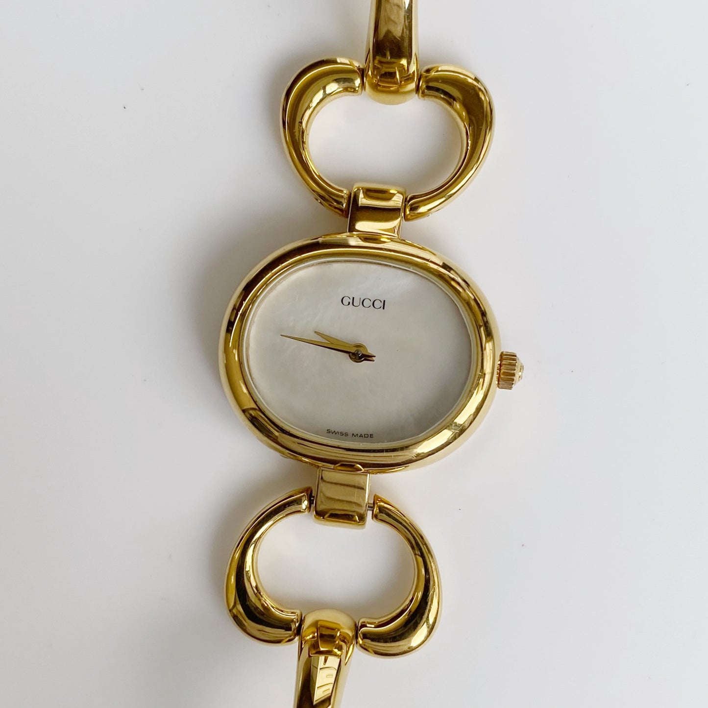 Gucci 1990s Seashell Dial Gold Plated Bangle Watch