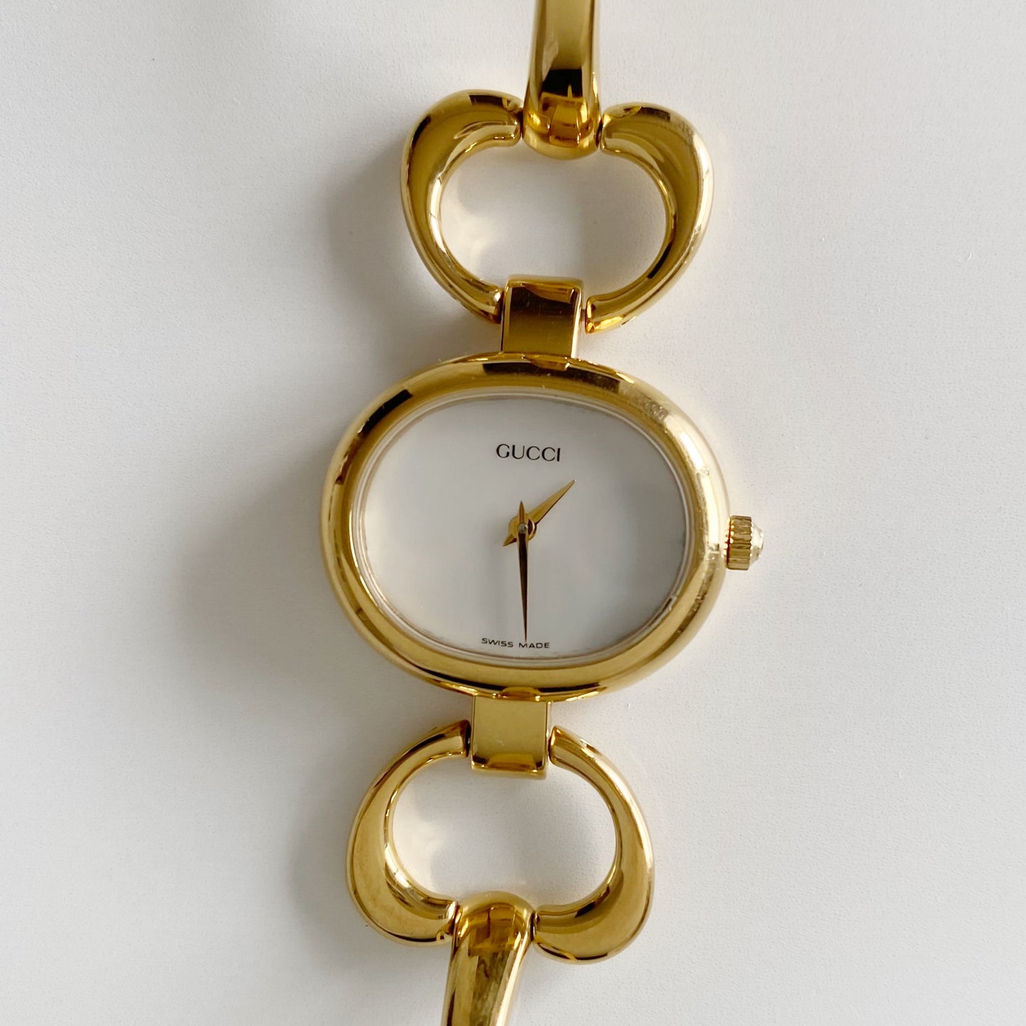 Gucci 1990s Seashell Dial Gold Plated Bangle Watch