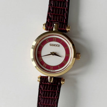 Gucci 1990s Round Dial Red Gold Plated Watch