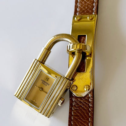 Hermés 1990s Kelly Gold Plated Leather Watch