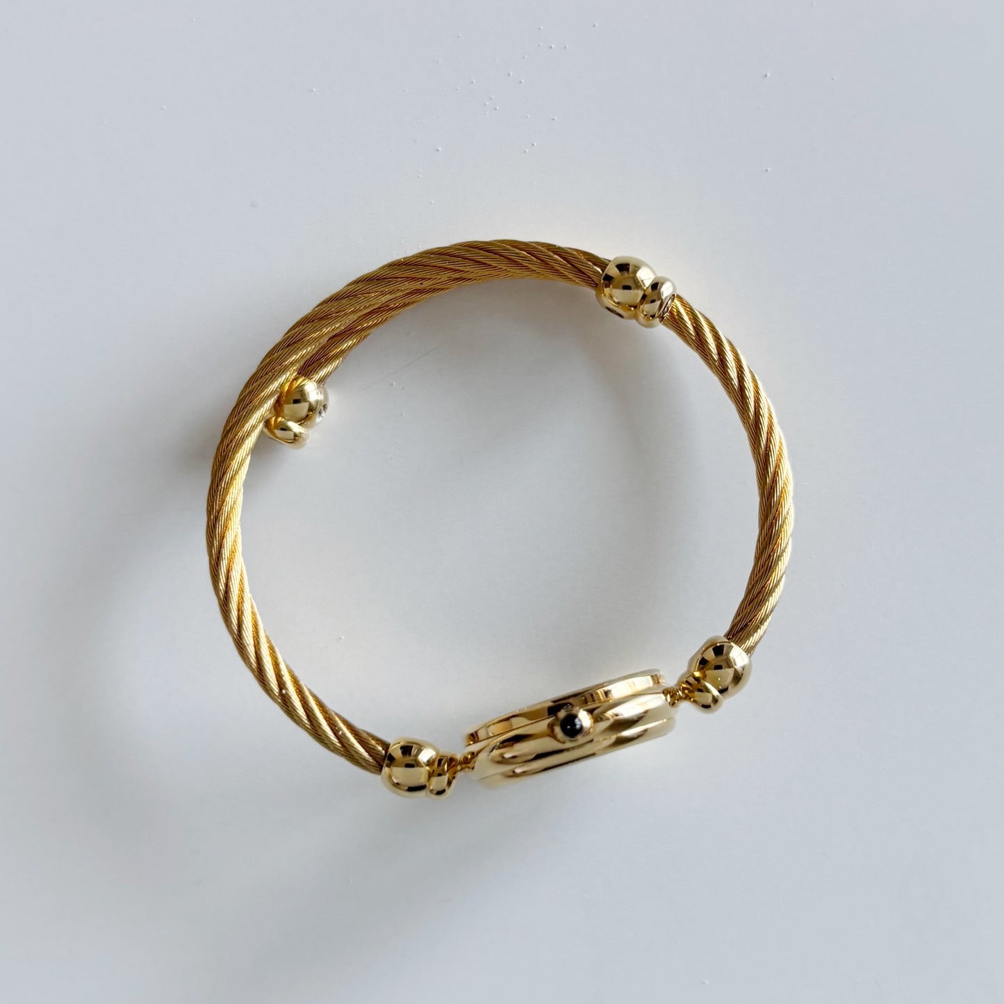 Gucci 1990s Black Dial Gold Plated Cable Band Bangle Watch