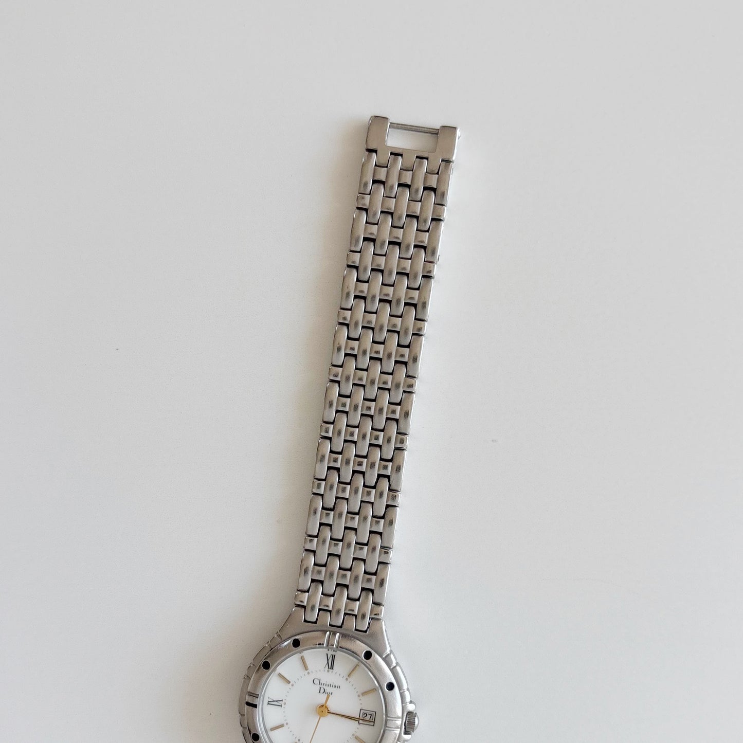 Dior 1990s Date Round Dial Silver Watch