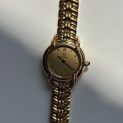 Fendi 1990s Round Dial Gold Plated Watch