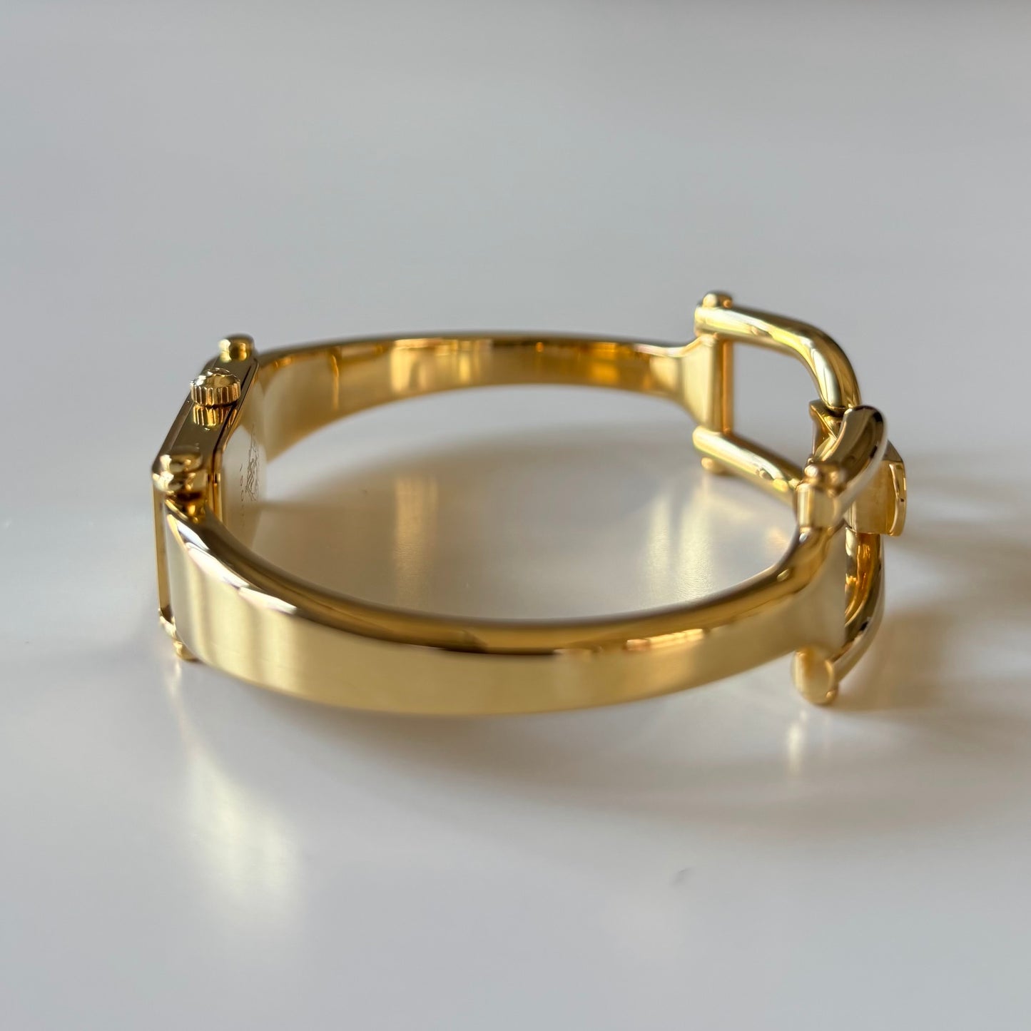 Gucci 1990s Seashell Rectangular Dial Gold Plated Bangle Watch