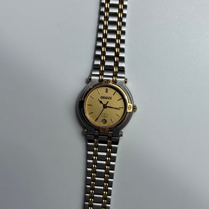Gucci 1990s Round Dial Gold Plated Two Tone Watch