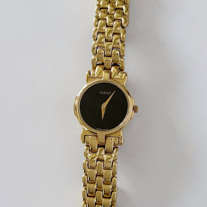 Gucci 1990s Black Dial Gold Plated Watch