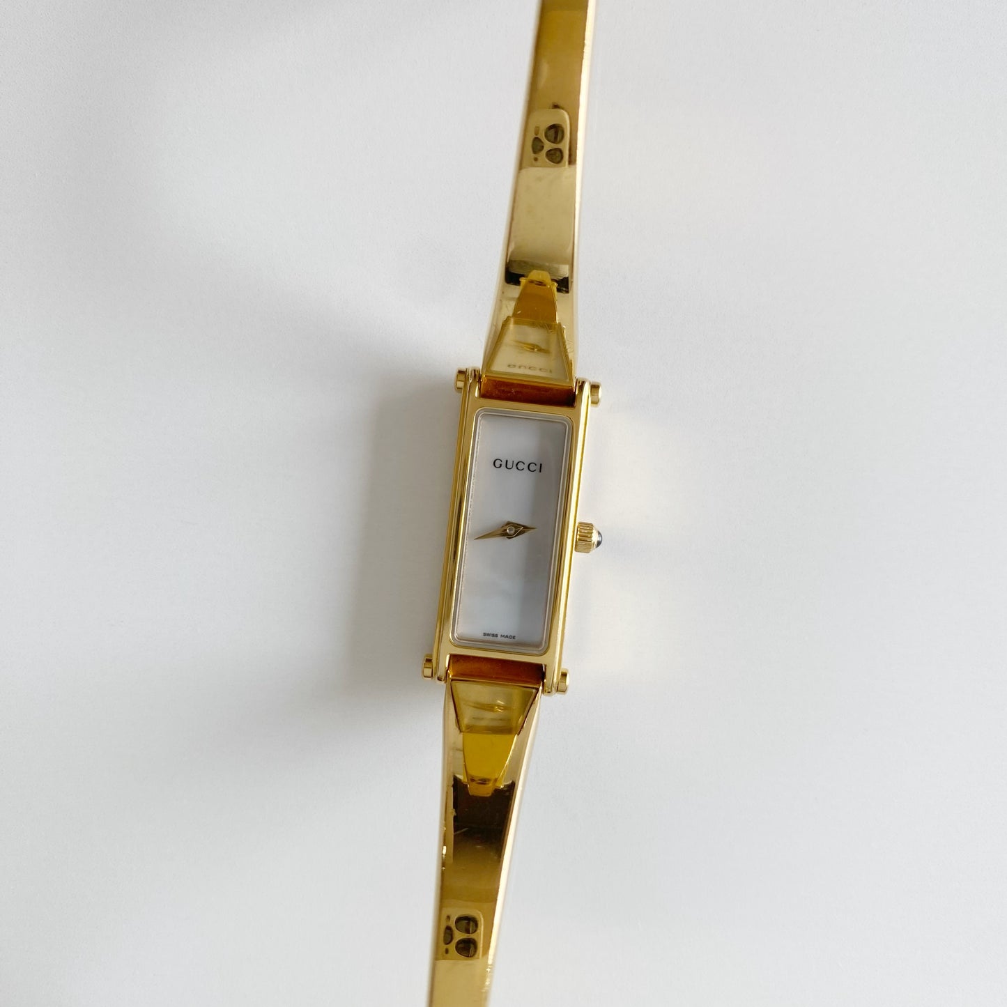 Gucci 1990s Seashell Dial Gold Plated Bangle Watch