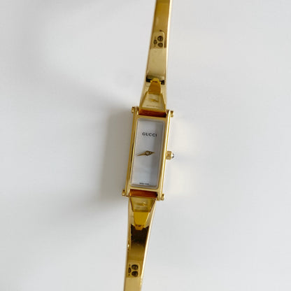 Gucci 1990s Seashell Dial Gold Plated Bangle Watch