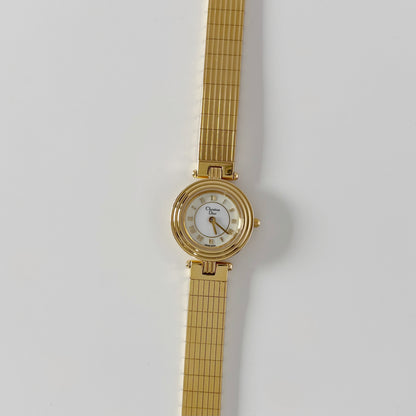 Dior 1990s Round Dial Gold Plated Watch