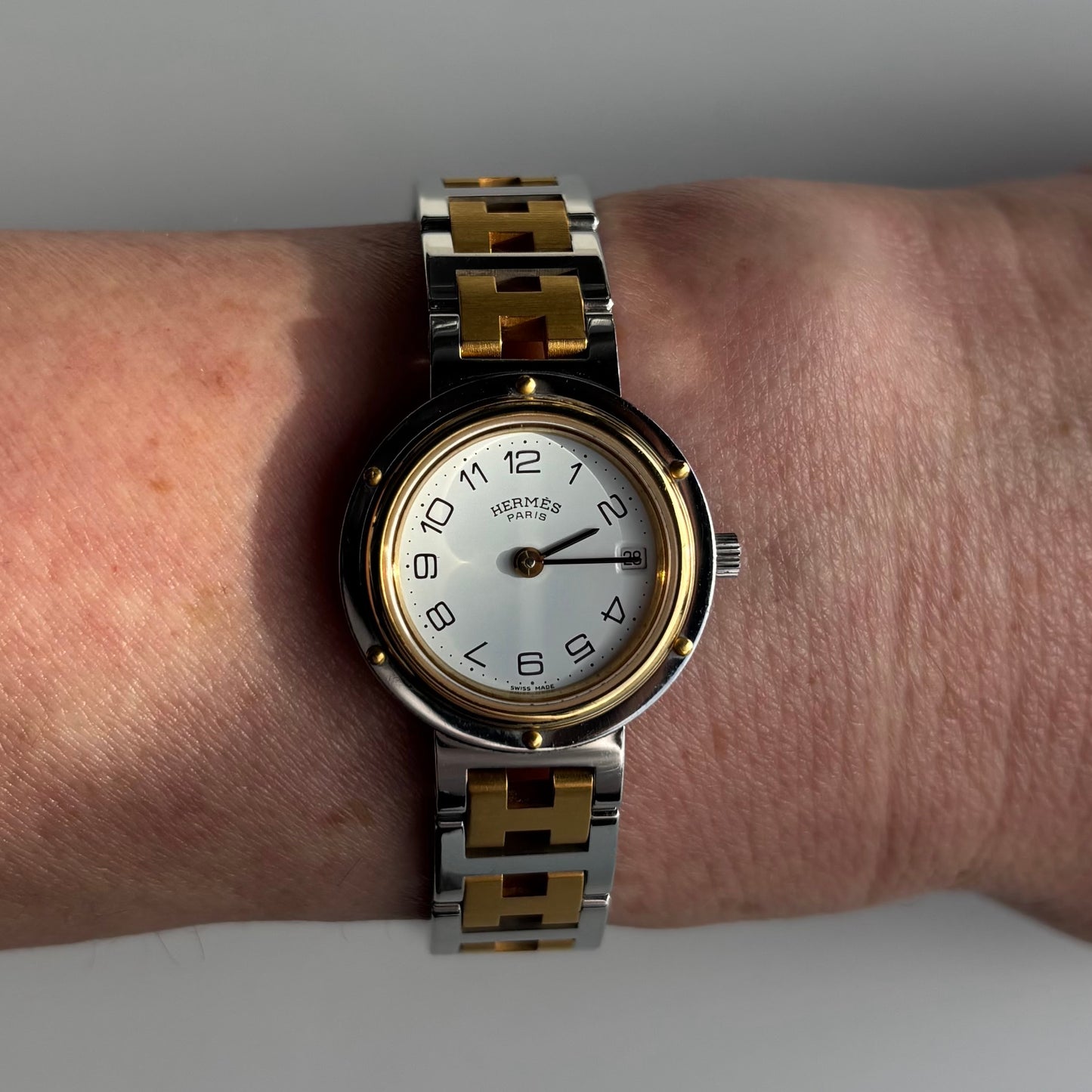 Hermes 1990s Clipper Round Dial Two Tone Watch