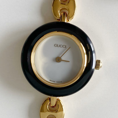 Gucci 1990s Interchangeable Bezel Gold plated Watch with 6 bezels, case (165mm)