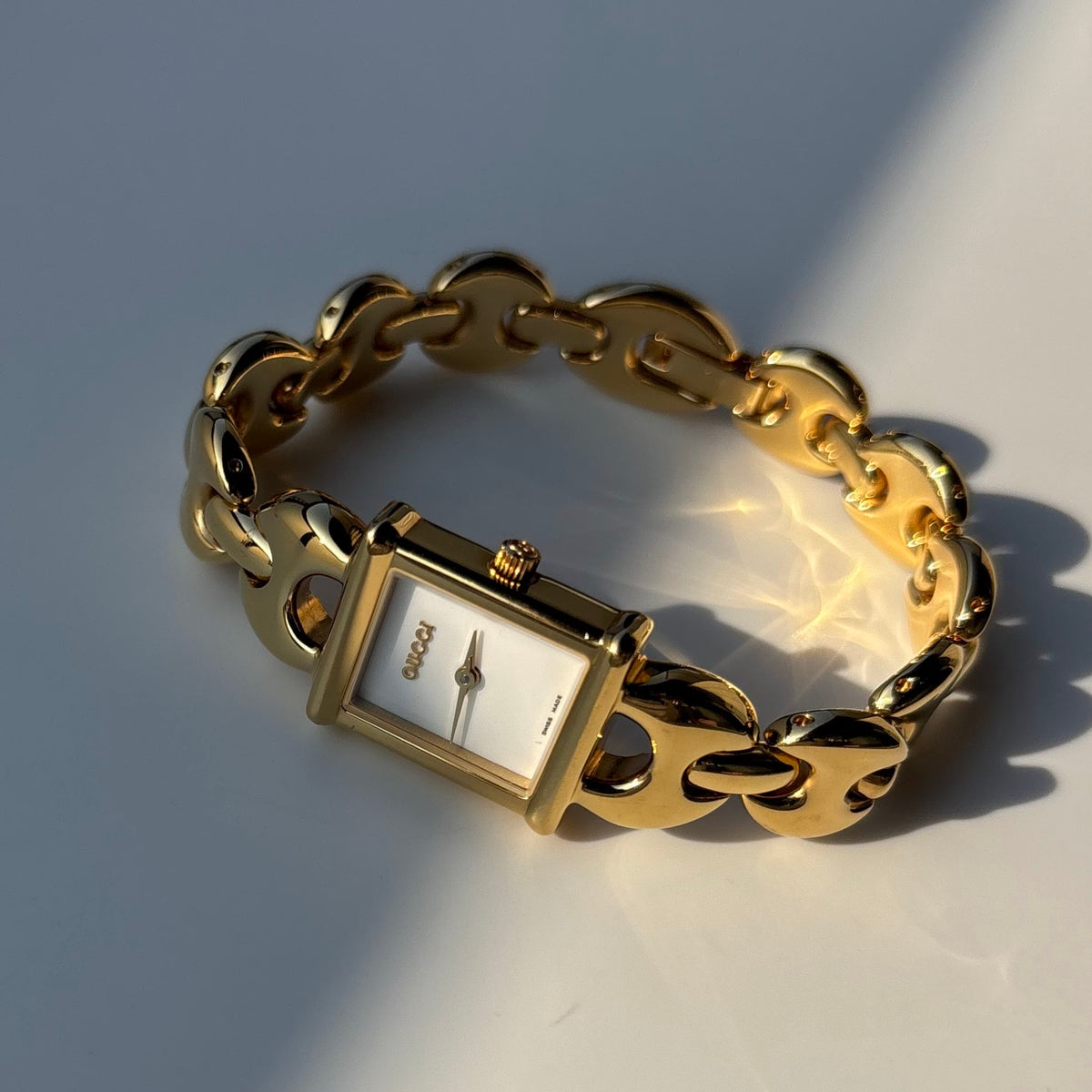 Gucci 1990s Interchangeable Strap Gold Plated Watch with 3 straps, case