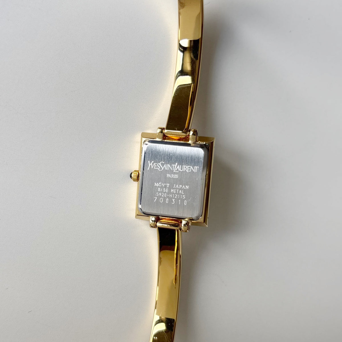 Yves Saint Laurent 1990s Seashell Dial Gold Plated Bangle Watch