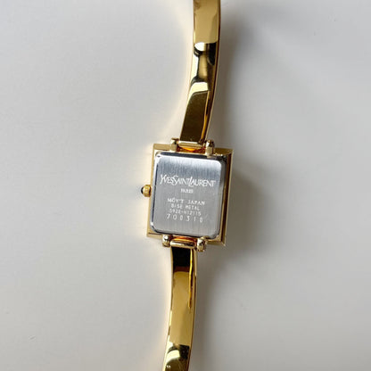 Yves Saint Laurent 1990s Seashell Dial Gold Plated Bangle Watch