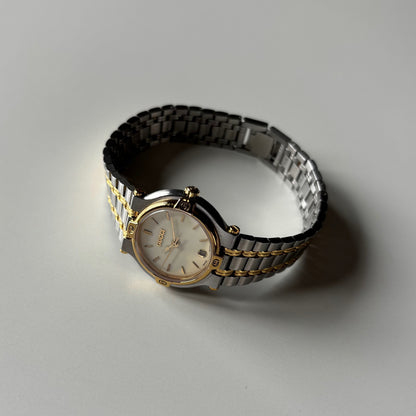 Gucci 1990s Date Round Dial Two Tone Gold Plated Watch