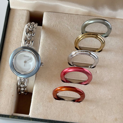 Gucci 1990s Interchangeable Bezel Stainless steel Watch with 6 bezels, case (160mm)