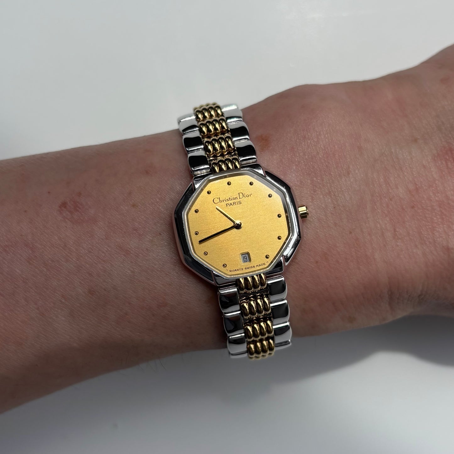 Dior 1990s Octagon Two Tone Gold Plated Watch