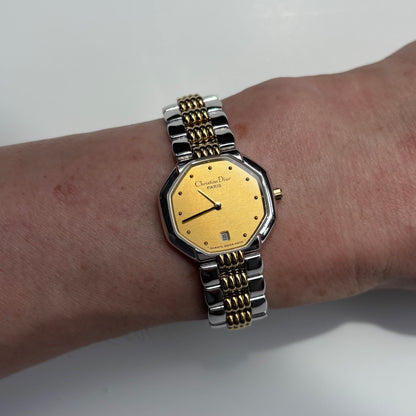 Dior 1990s Octagon Two Tone Gold Plated Watch