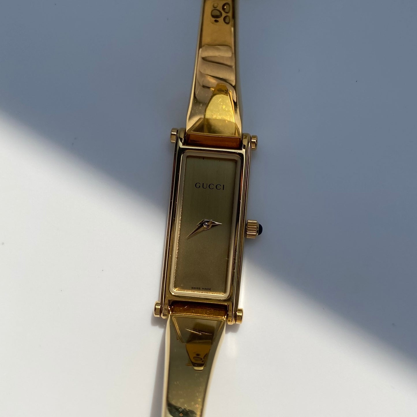 Gucci 1990s Gold Dial Gold Plated Bangle Watch (Small)