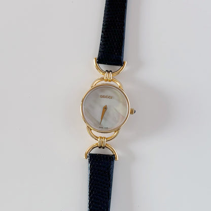 Gucci 1990s Seashell Dial Gold Plated Horsebit Watch