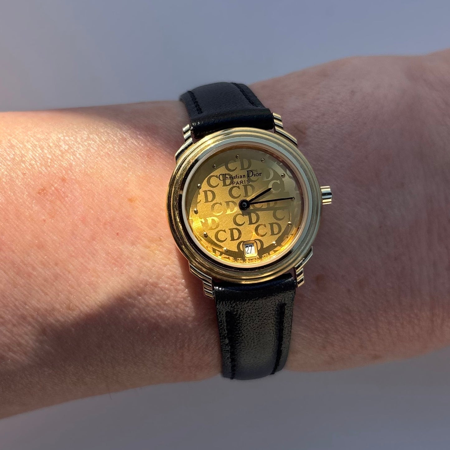 Dior 1990s Round Dial Date Gold Plated Watch