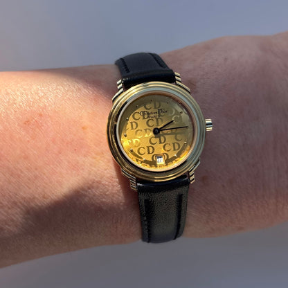 Dior 1990s Round Dial Date Gold Plated Watch