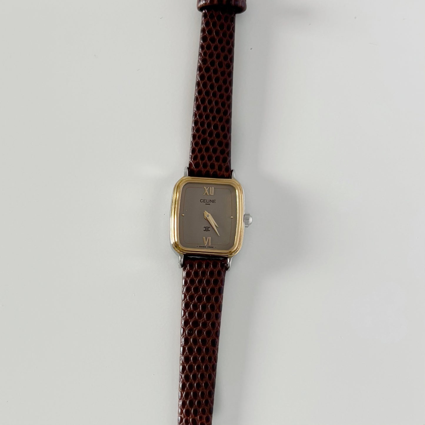 Celine 1980s Rectangular Dial Two Tone Watch