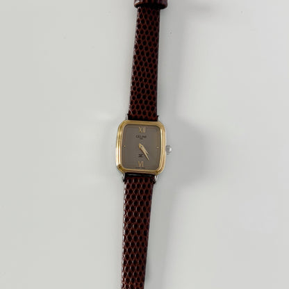 Celine 1980s Rectangular Dial Two Tone Watch