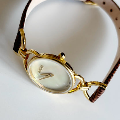 Gucci 1990s Seashell Dial Gold Plated Horsebit Watch