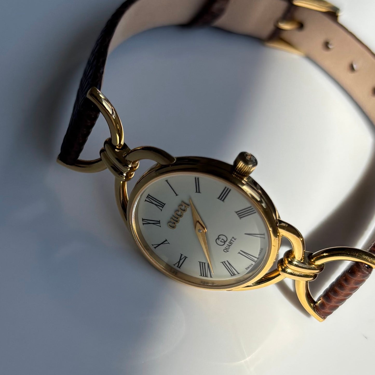 Gucci 1980s Cream Dial Gold Plated Horsebit Watch