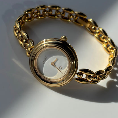Gucci 1990s Interchangeable Bezel Gold Plated Watch with 6 bezels, case (165mm)