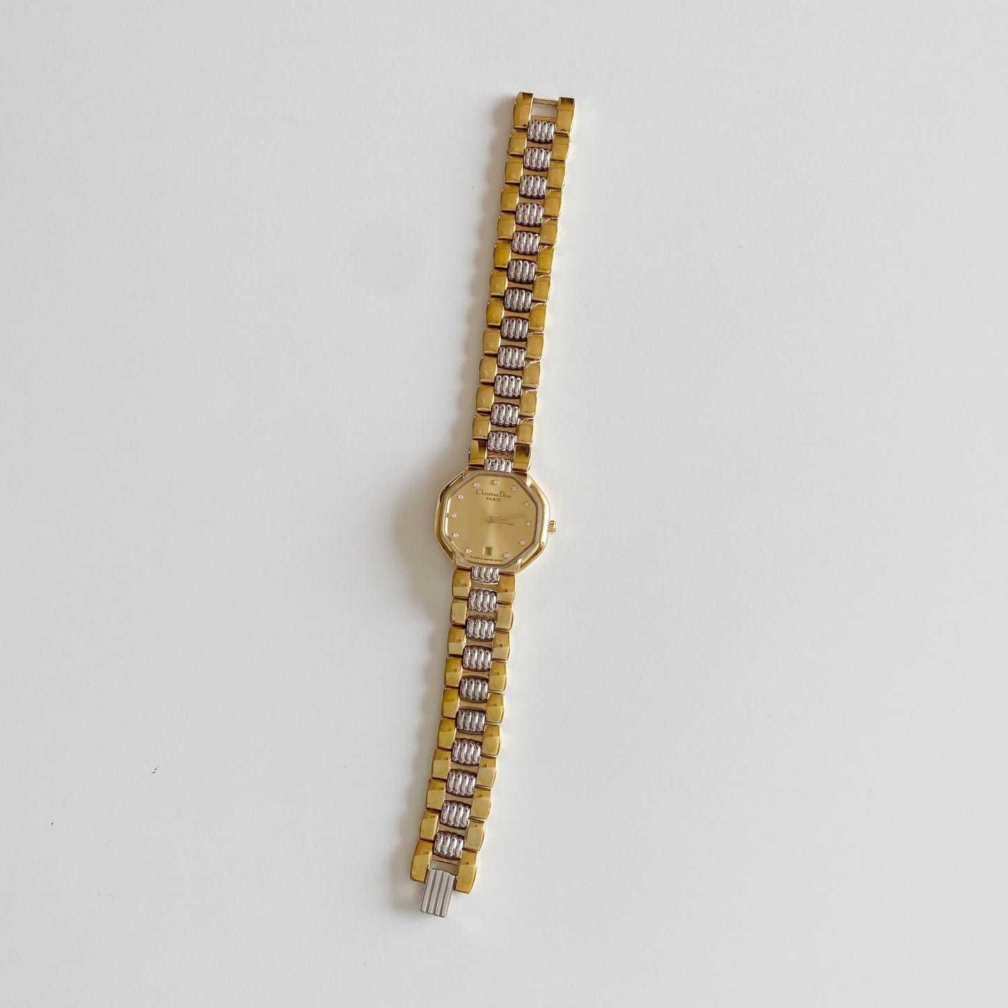 Dior 1990s Octagon Two Tone Gold Plated Watch