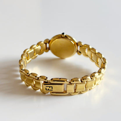 Fendi 1990s Round Dial Gold Plated Watch