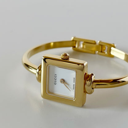 Gucci 1990s Square Dial Gold Plated Bangle Watch (Small)