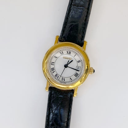 Gucci 1990s Gold Plated Date Round Watch