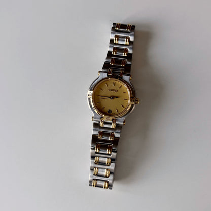 Gucci 1990s Date Gold Round Dial Two Tone Watch