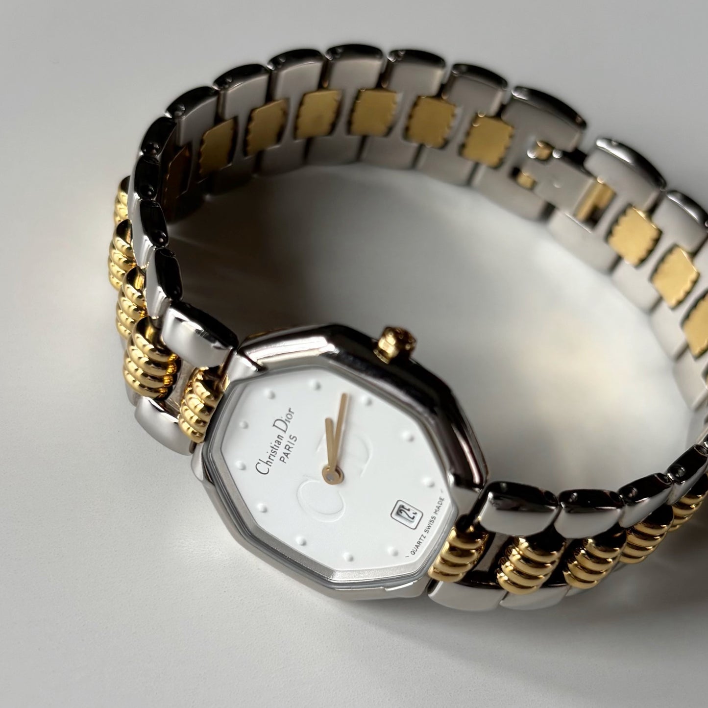 Dior 1990s Date Octagon Two Tone Watch