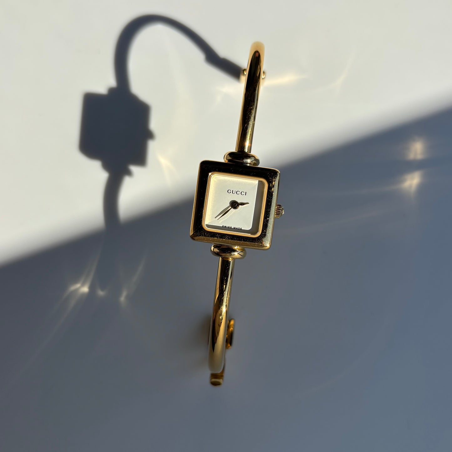 Gucci 1990s Square Dial Gold Plated Bangle Watch (Small)