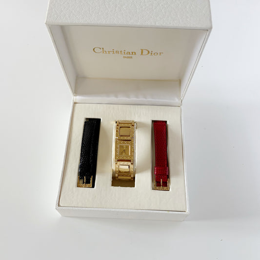 Dior 1990s La Parisienne Interchangeable Strap Gold Plated Watch