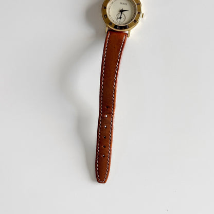 Gucci 1990s Sub Second Round Dial Gold Plated Watch