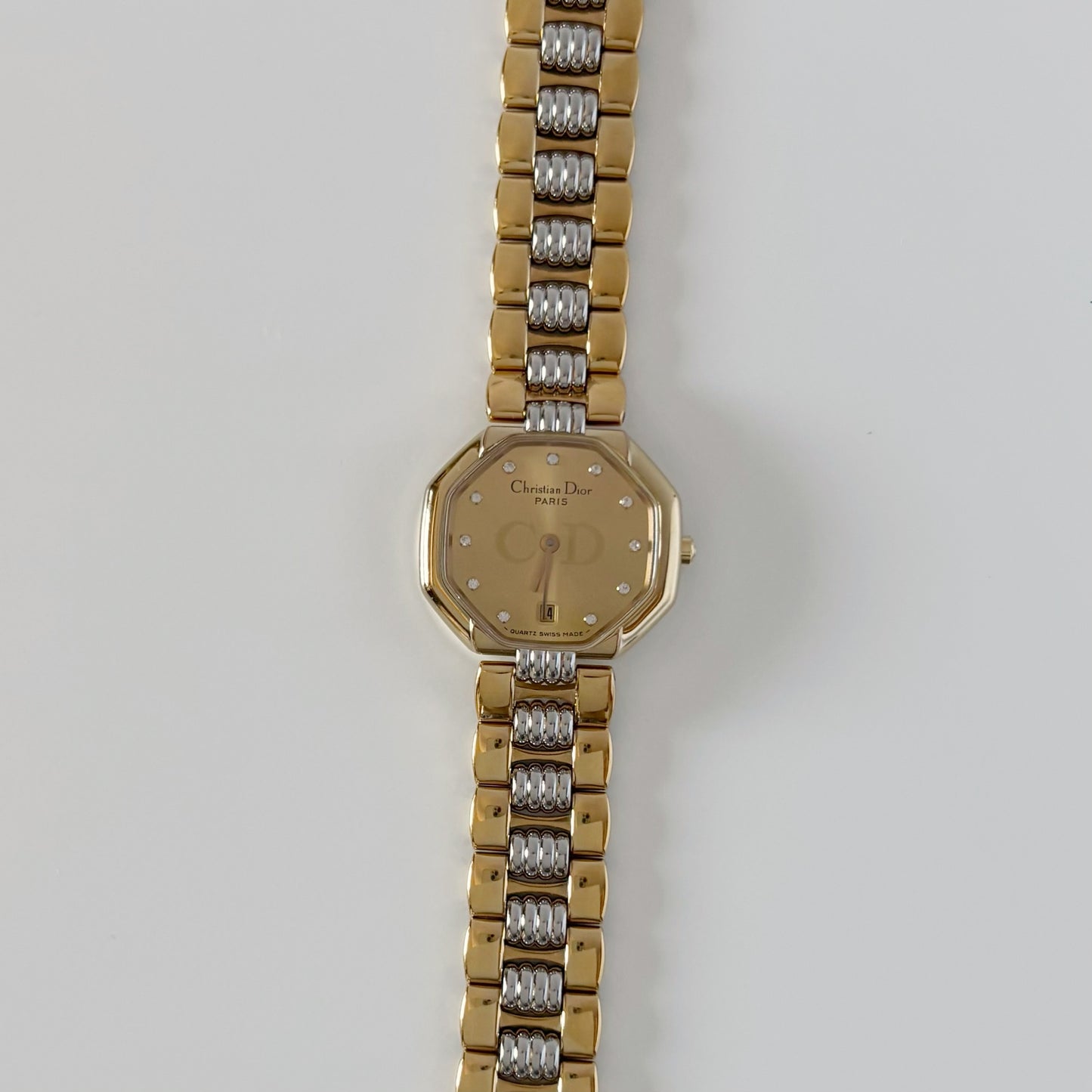 Dior 1990s Octagon Dial Two Tone Gold Plated Watch