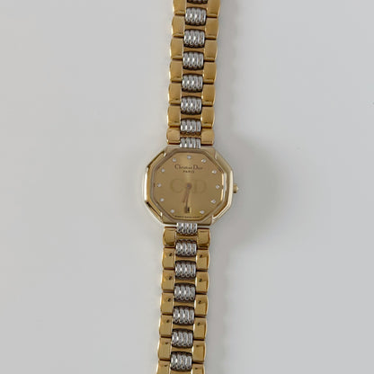 Dior 1990s Octagon Dial Two Tone Gold Plated Watch